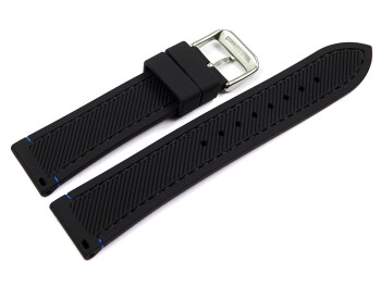 Uhrenarmband schwarz mit blauer Naht aus Silikon 20mm Stahl