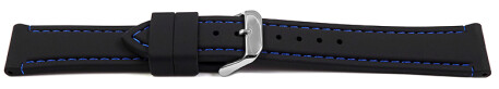 Uhrenarmband schwarz mit blauer Naht aus Silikon 20mm Gold