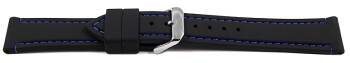 Uhrenarmband schwarz mit blauer Naht aus Silikon 20mm Gold