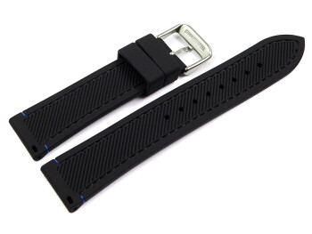 Uhrenarmband schwarz mit blauer Naht aus Silikon 20mm Gold