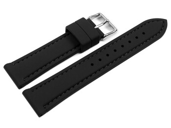 Uhrenarmband schwarz mit schwarzer Naht aus Silikon 20mm Stahl