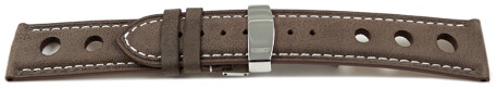Uhrenarmband Leder Kippfaltschließe Race dunkelbraun 18mm Gold