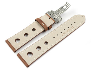 Uhrenarmband Leder Kippfaltschließe Race hellbraun 22mm Gold