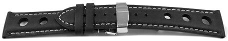 Uhrenarmband Leder Kippfaltschließe Race schwarz 22mm Stahl