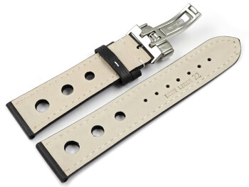Uhrenarmband Leder Kippfaltschließe Race schwarz 22mm Stahl