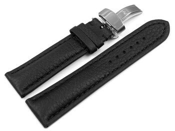 Uhrenarmband Kippfaltschließe Hirschleder schwarz stark gepolstert sehr weich 18mm Stahl