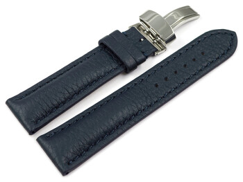 Uhrenarmband Kippfaltschließe Hirschleder dunkelblau stark gepolstert sehr weich 22mm Stahl