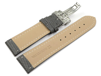 Uhrenarmband Kippfaltschließe HighTech Textiloptik hellgrau 18mm Stahl