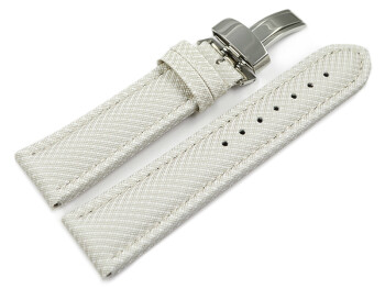 Uhrenarmband Kippfaltschließe HighTech Textiloptik weiß 20mm Gold