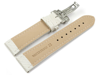 Uhrenarmband Kippfaltschließe HighTech Textiloptik weiß 20mm Gold