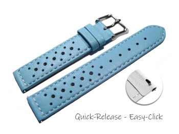 Schnellwechsel Uhrenarmband Leder Style hellblau 22mm Schwarz