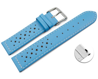 Schnellwechsel Uhrenarmband Leder Style hellblau 22mm Schwarz