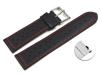 Schnellwechsel Uhrenarmband Leder Style schwarz rote Naht 20mm Schwarz