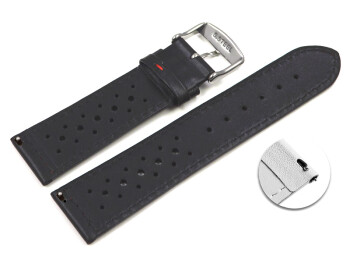 Schnellwechsel Uhrenarmband Leder Style schwarz rote Naht 20mm Schwarz