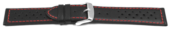 Schnellwechsel Uhrenarmband Leder Style schwarz rote Naht 22mm Schwarz