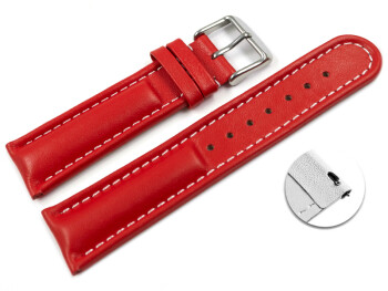 Schnellwechsel Uhrenarmband echt Leder glatt rot 22mm Schwarz