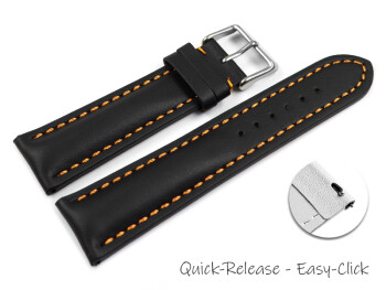 Schnellwechsel Uhrenarmband Leder stark gepolstert glatt schwarz orange Naht 18mm Schwarz