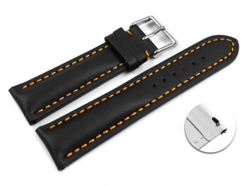 Schnellwechsel Uhrenarmband Leder stark gepolstert glatt schwarz orange Naht 20mm Schwarz