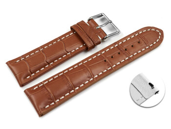 Schnellwechsel Uhrenband Leder stark gepolstert Kroko hellbraun 18mm Schwarz