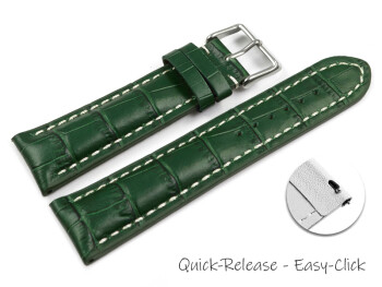 Schnellwechsel Uhrenband Leder stark gepolstert Kroko grün 24mm Schwarz