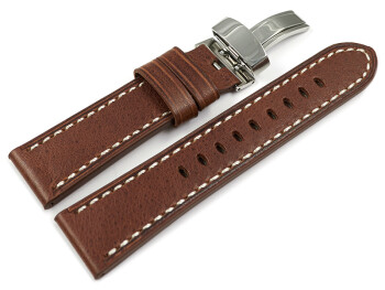 Uhrenarmband Leder Kippfaltschließe hellbraun Miami 20mm Gold