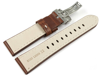 Uhrenarmband Leder Kippfaltschließe hellbraun Miami 20mm Gold