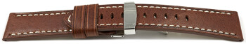 Uhrenarmband Leder Kippfaltschließe hellbraun Miami 22mm Stahl