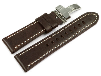 Uhrenarmband Leder Kippfaltschließe dunkelbraun Miami 24mm Gold