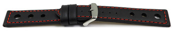 Schnellwechsel Uhrenarmband Leder gelocht schwarz rote Naht 18mm Schwarz