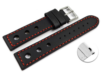 Schnellwechsel Uhrenarmband Leder gelocht schwarz rote Naht 18mm Schwarz