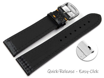 Schnellwechsel Uhrenarmband - Leder - Carbon Prägung - schwarz - orange Naht 24mm Schwarz