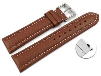 Schnellwechsel Uhrenband echtes Leder gepolstert genarbt hellbraun 24mm Schwarz