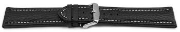 Schnellwechsel Uhrenband echtes Leder gepolstert genarbt schwarz weiße Naht 20mm Schwarz