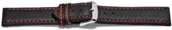 Schnellwechsel Uhrenarmband Leder schwarz rote Naht 18mm Schwarz
