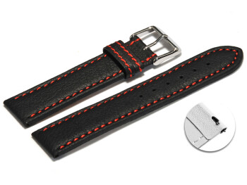 Schnellwechsel Uhrenarmband Leder schwarz rote Naht 18mm Schwarz