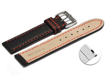 Schnellwechsel Uhrenarmband Leder schwarz rote Naht 18mm Schwarz