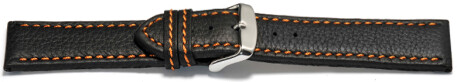 Schnellwechsel Uhrenarmband Leder schwarz orange Naht 18mm Schwarz
