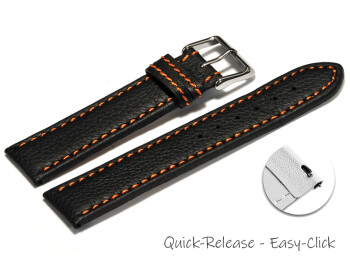Schnellwechsel Uhrenarmband Leder schwarz orange Naht 22mm Schwarz