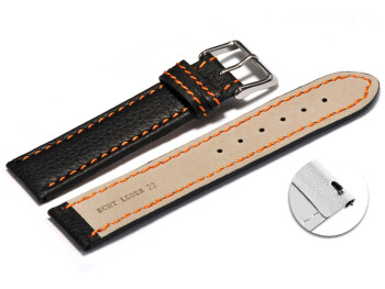 Schnellwechsel Uhrenarmband Leder schwarz orange Naht 22mm Schwarz