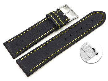 Schnellwechsel Uhrenarmband Leder schwarz gelbe Naht 18mm Schwarz