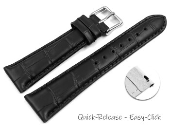 Schnellwechsel Uhrenarmband Leder Kroko Prägung schwarz 22mm Schwarz