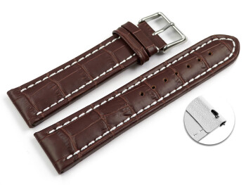 XL Schnellwechsel Uhrenarmband gepolstert Leder Kroko Prägung dunkelbraun 26mm Schwarz