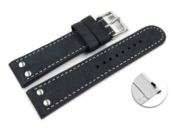 Schnellwechsel Uhrenarmband Wasserbüffel Leder blau  20mm Schwarz