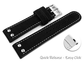 XL Schnellwechsel Uhrenarmband Wasserbüffel Leder schwarz 22mm Schwarz