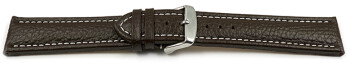 XL Schnellwechsel Uhrenband echtes Leder gepolstert genarbt dunkelbraun weiße Naht 18mm Schwarz