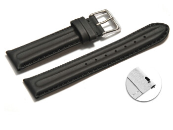 Schnellwechsel Uhrenarmband - echt Leder hydrophobiert - doppelte Wulst - glatt - schwarz 18mm Schwarz