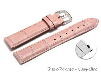Schnellwechsel Uhrenarmband - echt Leder - Kroko Prägung - rosa - 18mm Schwarz