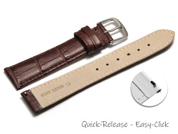 Schnellwechsel Uhrenarmband - echt Leder - Kroko Prägung - bordeaux - 16mm Schwarz