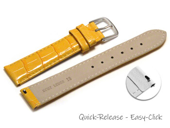 Schnellwechsel Uhrenarmband - echt Leder - Kroko Prägung - gelb - 12mm Schwarz