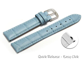 Schnellwechsel Uhrenarmband - echt Leder - Kroko Prägung - hellblau - 16mm Schwarz